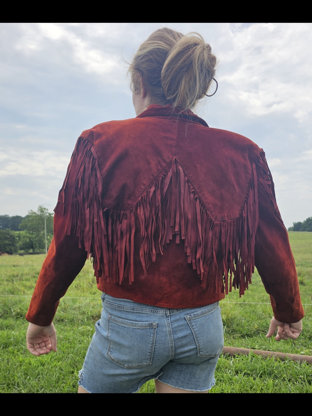 Red Suede Fringe Leather Jacket